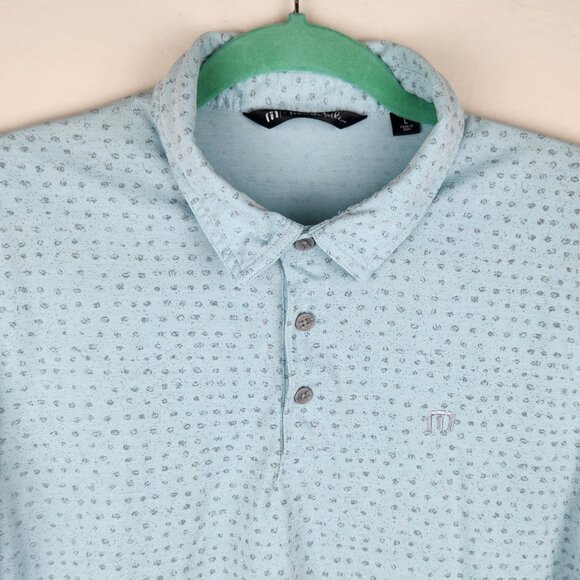 Travis Mathew Thundersnow Short Sleeve Polo Shirt Blue Geo Print sz L - Picture 3 of 8